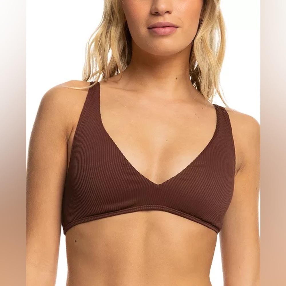 Roxy Rich Chocolate Brown Ribbed Love the Oceana V neck Bikini Set - Picture 13 of 13